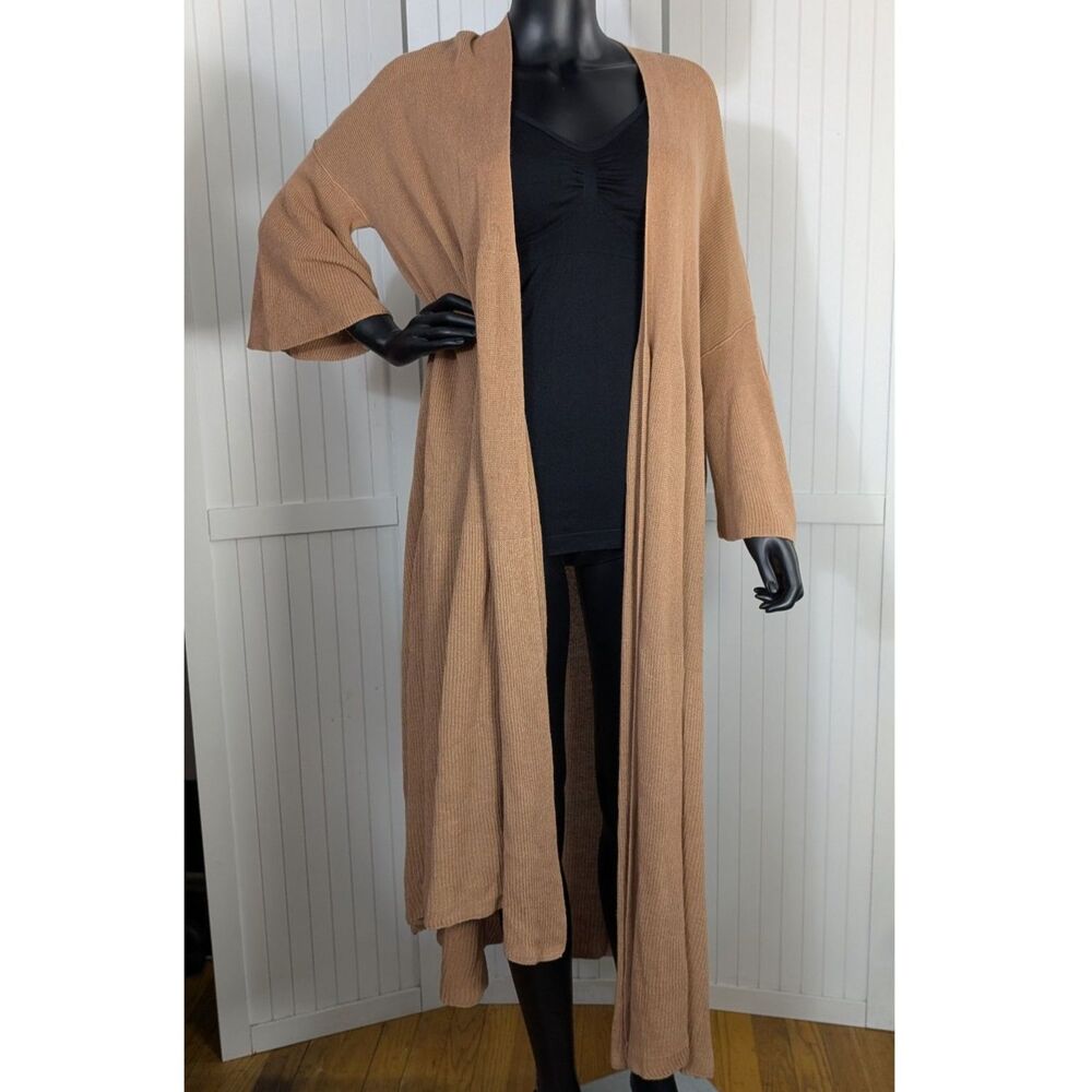 Free People Linen Cotton Duster Cardigan Boho Open Front Tan XS